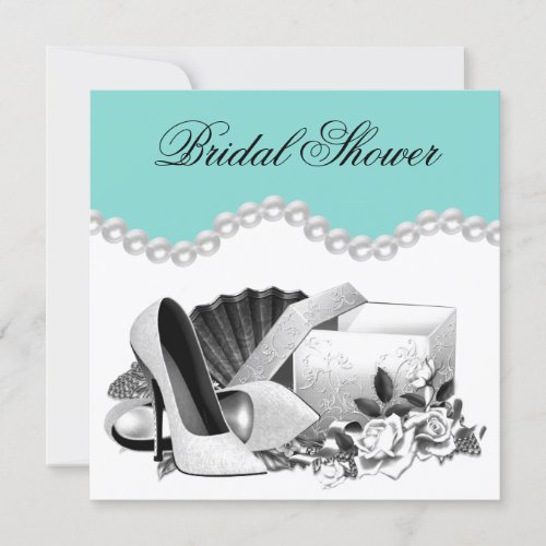 Teal Blue Pearl Bridal Shower Invitation