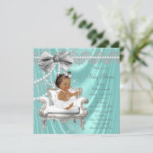 Teal Blue Pearl Chair Ethnic Girl Baby Shower Invitation (Standing Front)