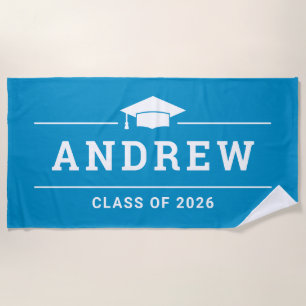 Teal Blue Personalized Graduate Name Graduation Beach Towel