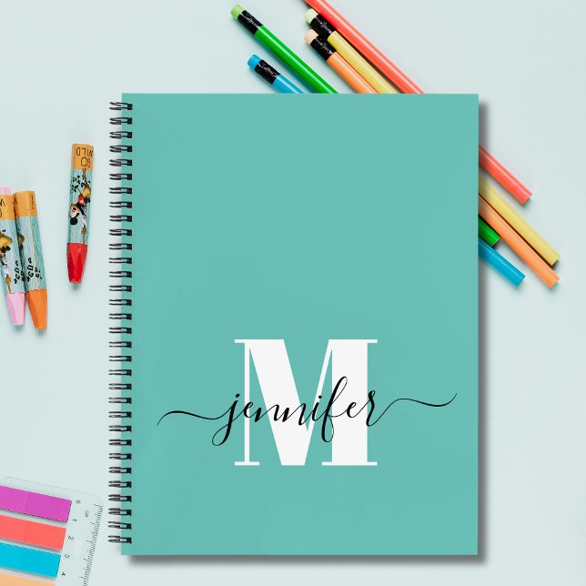 Teal Blue Personalized Sketchbook Monogram Name Notebook (Creator Uploaded)