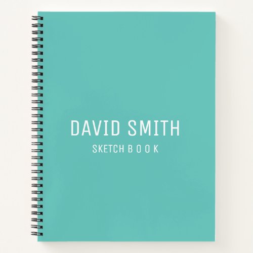 Teal Blue Personalized Sketchbook with name  Notebook
