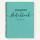 Teal Blue Personalized Sketchbook Your Name