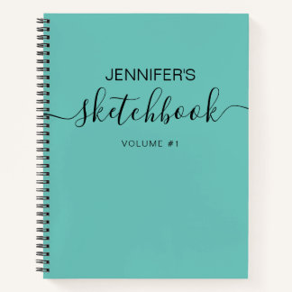 Teal Blue Personalized Sketchbook Your Name Notebook
