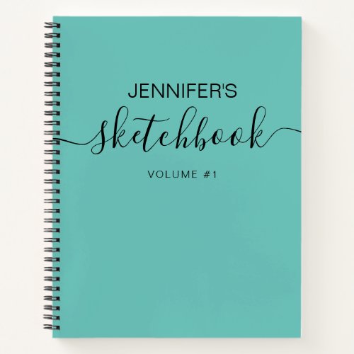 Teal Blue Personalized Sketchbook Your Name Notebook