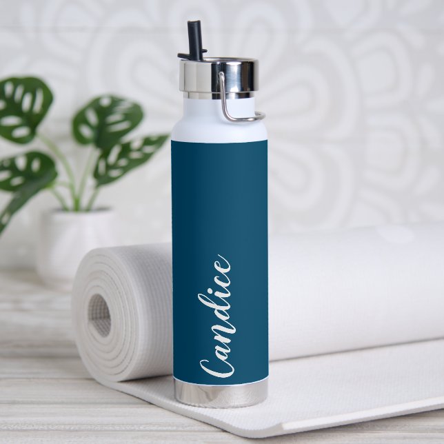 Teal Blue Personalized Wedding Bridesmaid Water Bottle (Yoga)