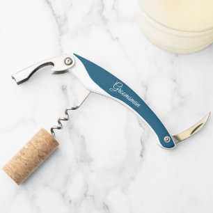 Teal Blue Personalized Wedding Groomsman Waiter's Corkscrew