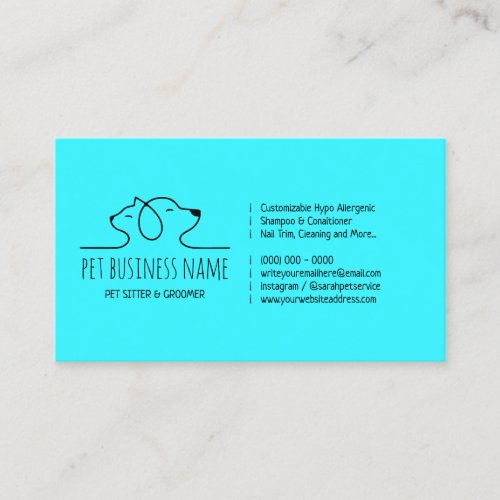 Teal Blue Petsitter dog and cat logo veterinary Business Card