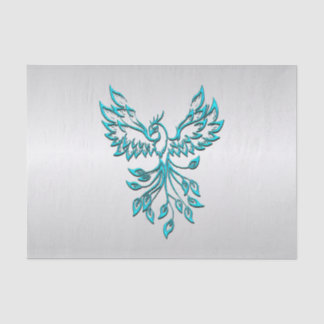 Teal Blue Phoenix on Silver Tissue Paper