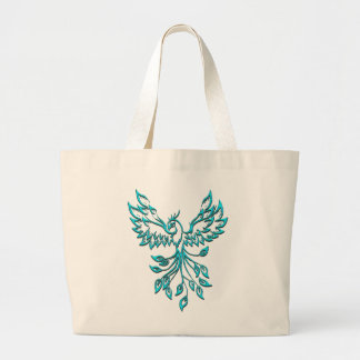 Teal Blue Phoenix Rises Large Tote Bag