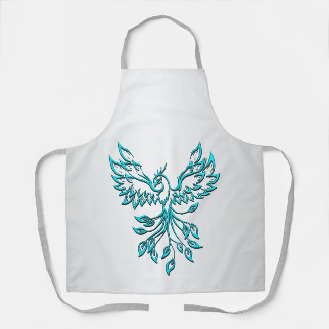 Teal Blue Phoenix Rises on Silver Apron (Front)