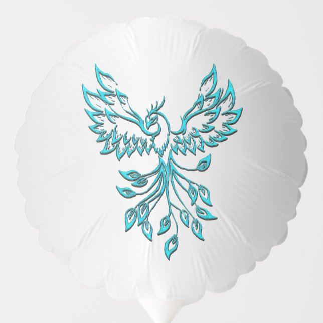 Teal Blue Phoenix Rises on Silver Balloon (Front)