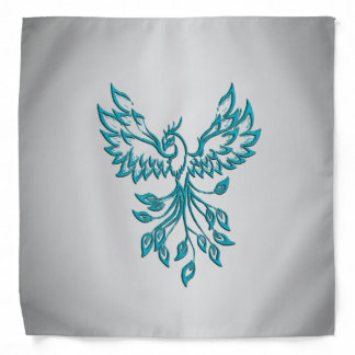 Teal Blue Phoenix Rises on Silver Bandana