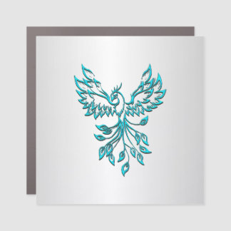 Teal Blue Phoenix Rises on Silver Car Magnet
