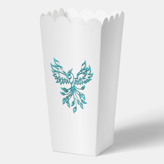 Teal Blue Phoenix Rises on Silver Favor Boxes (Back)