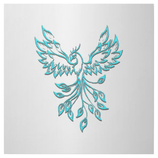 Teal Blue Phoenix Rises on Silver Gallery Wrap