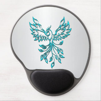 Teal Blue Phoenix Rises on Silver Gel Mouse Pad