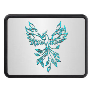 Teal Blue Phoenix Rises on Silver Hitch Cover