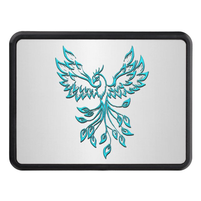Teal Blue Phoenix Rises on Silver Hitch Cover (Front)
