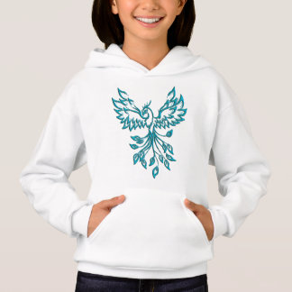 Teal Blue Phoenix Rises on Silver Hoodie