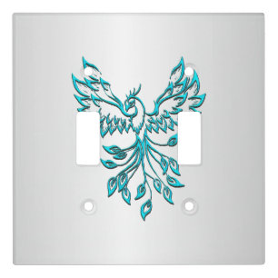 Teal Blue Phoenix Rises on Silver Light Switch Cover