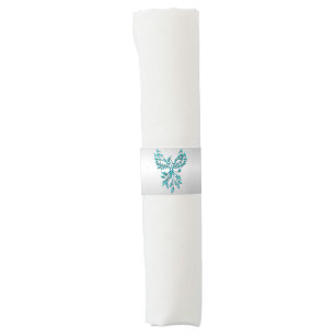 Teal Blue Phoenix Rises on Silver Napkin Bands