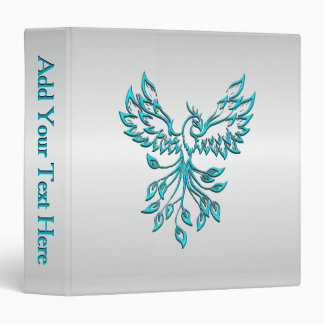 Teal Blue Phoenix Rises on Silver Personal 3 Ring Binder