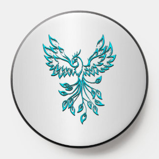 Teal Blue Phoenix Rises on Silver PopSocket
