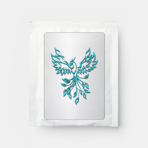 Teal Blue Phoenix Rises on Silver Tea Bag Drink Mix