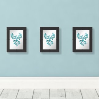 Teal Blue Phoenix Rises on Silver Wall Art Sets