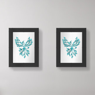 Teal Blue Phoenix Rises on Silver Wall Art Sets