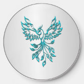 Teal Blue Phoenix Rises on Silver Wireless Charger (Front)