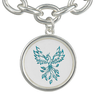 Teal Blue Phoenix Rises on White Bracelet