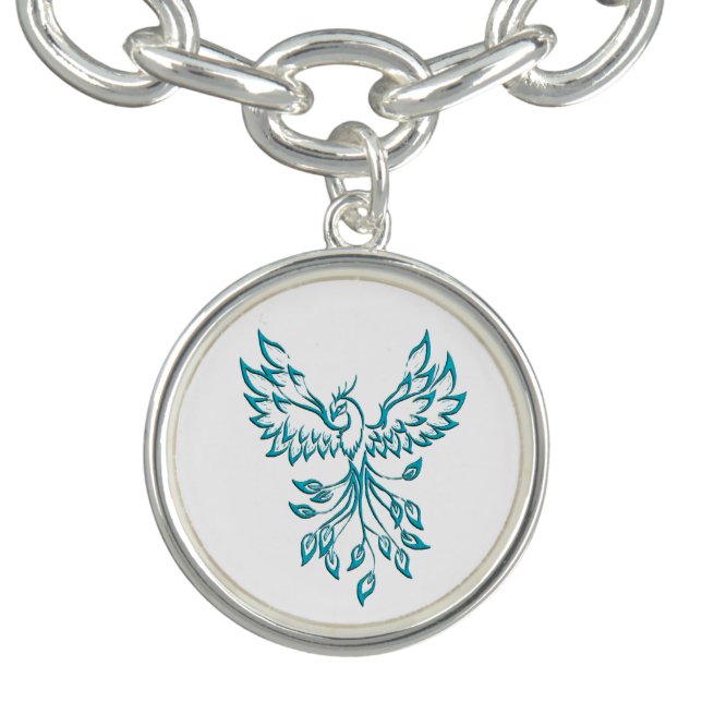 Teal Blue Phoenix Rises on White Bracelet (Design)