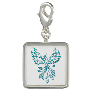 Teal Blue Phoenix Rises on White Charm