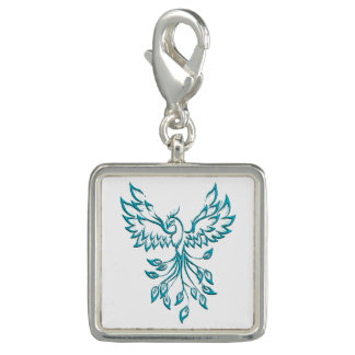 Teal Blue Phoenix Rises on White Charm