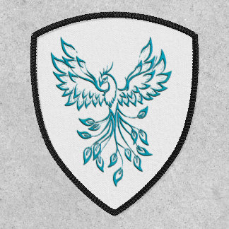 Teal Blue Phoenix Rises on White Patch