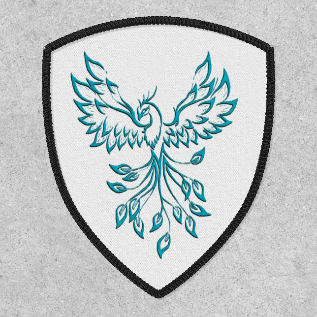 Teal Blue Phoenix Rises on White Patch (Front)