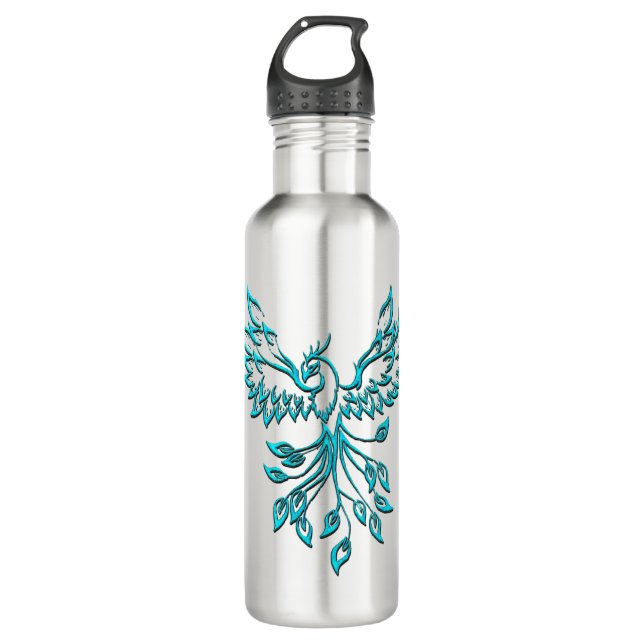 Teal Blue Phoenix Rises  Stainless Steel Water Bottle (Front)