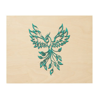 Teal Blue Phoenix Rises Wood Wall Art