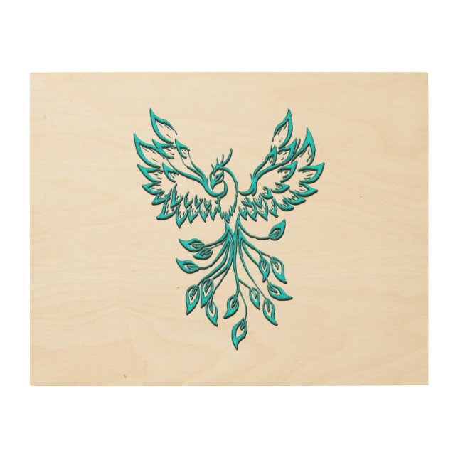 Teal Blue Phoenix Rises   Wood Wall Art (Front)