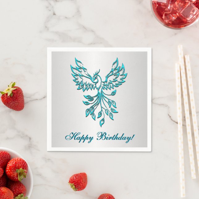 Teal Blue Phoenix with Text Napkins (Insitu)