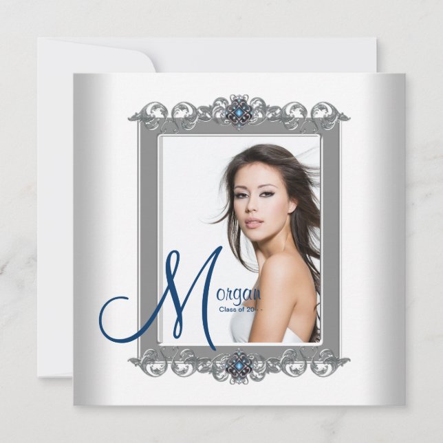 Teal Blue Photo Graduation Announcements (Front)