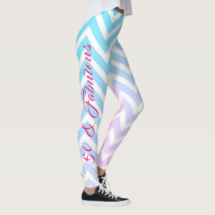 Teal Blue Pink Chevron Girly Chic 50th Birthday Leggings
