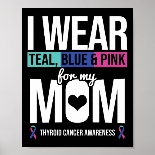 Teal Blue Pink For Mom Thyroid Cancer Awareness Ri Poster