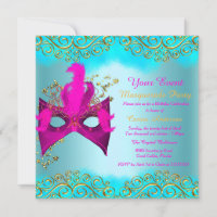 Teal Blue Pink Gold Mask Masquerade Birthday Party