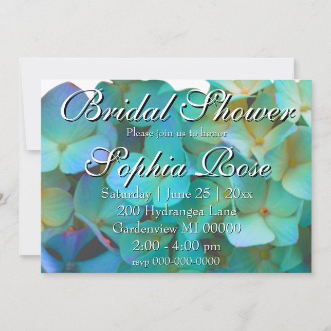 Teal blue pink hydrangeas floral Bridal Shower Invitation (Front)