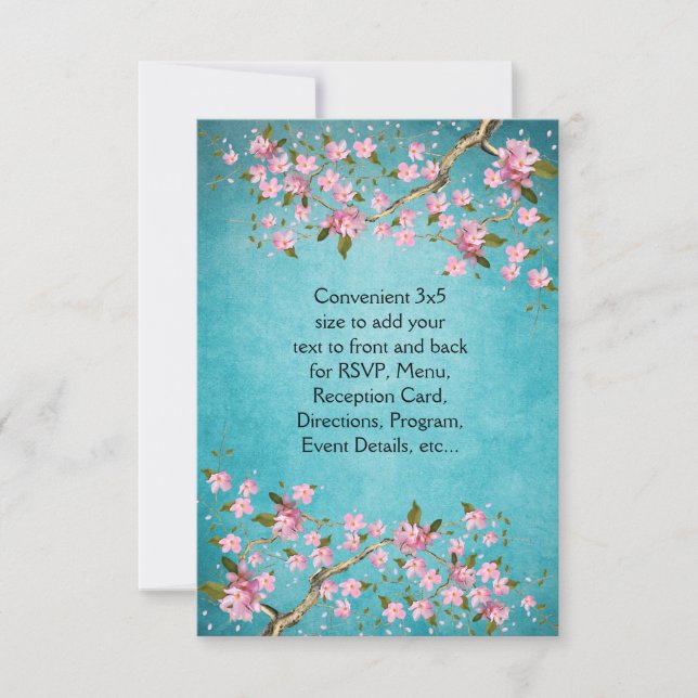 Teal Blue Pink Japanese Cherry Blossoms Wedding Invitation (Front)