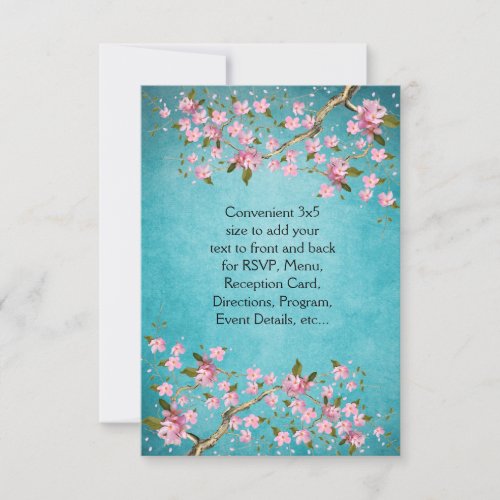 Teal Blue Pink Japanese Cherry Blossoms Wedding Personalized Announcements