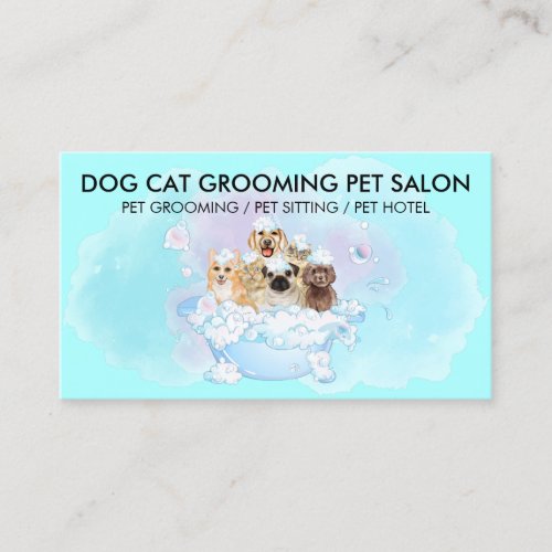 Teal Blue Pink Pet Groomer cats dogs Business Card
