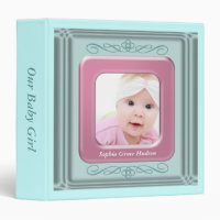 Teal Blue Pink Photo Frame Baby Girl Photo Album 3 Ring Binder